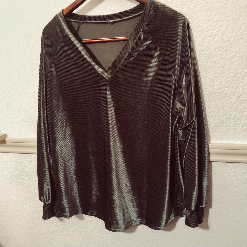 Velvet Ribbed Over Sized Long Sleeve Top
